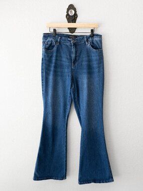 Flying Banana High Rise Flare Jeans Womens 14 Blue Stretch Denim Bell Bottom